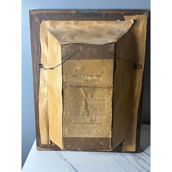 1889 Catholic Devotional Shrine Pair Framed Religious Figures with Original Text - Picture 15 of 16